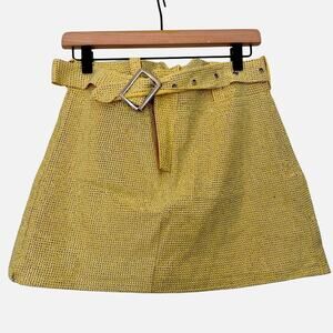 Stay G (L) Studded Belted Mini Skirt Mustard Yellow Y2K Western Bohemian Rodeo